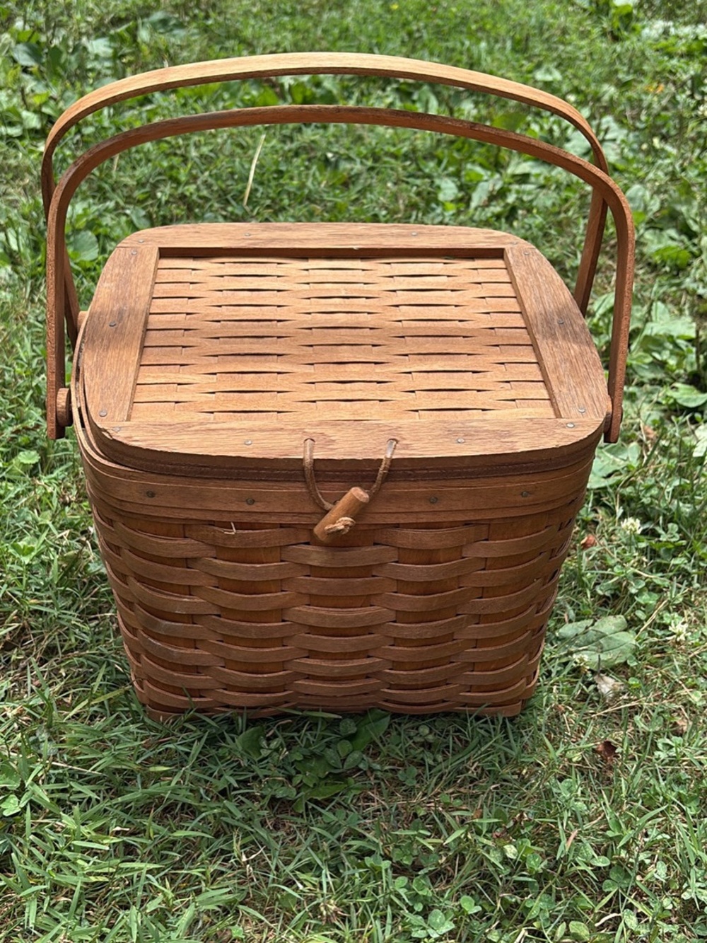 Handwoven Brown Picnic Basket with Dual Handles, longaberger
